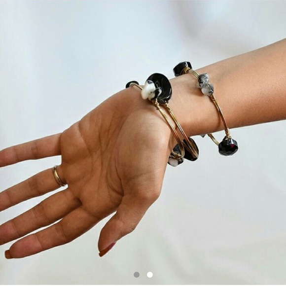 Gold Wire, Stone and Bead Wrapped Bracelet Set - Picture 1 of 3